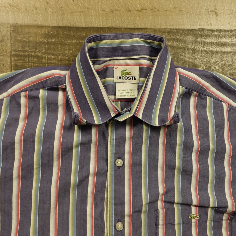 Lacoste Button Down Shirt Men’s Medium EU 40 Multicolor Stripe Vintage French - Picture 3 of 14